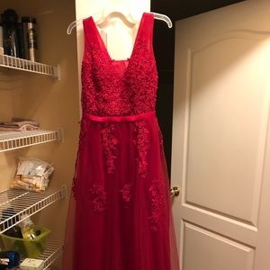 Red long a-line dress, size 6 never worn.